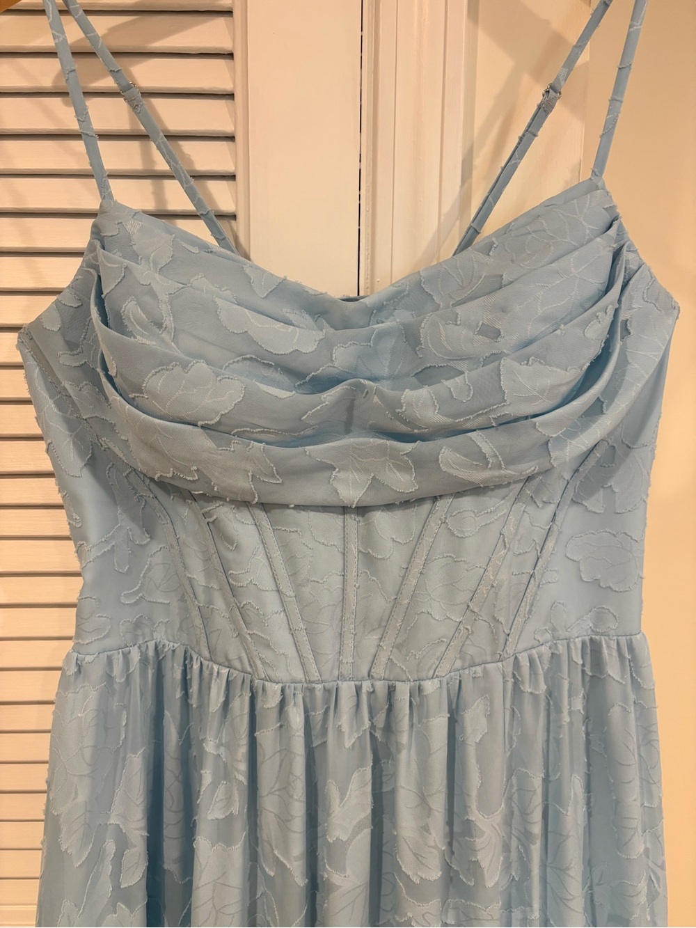 Azazie Sky Blue Floral Burnout Corset Dress - Picture 2 of 13